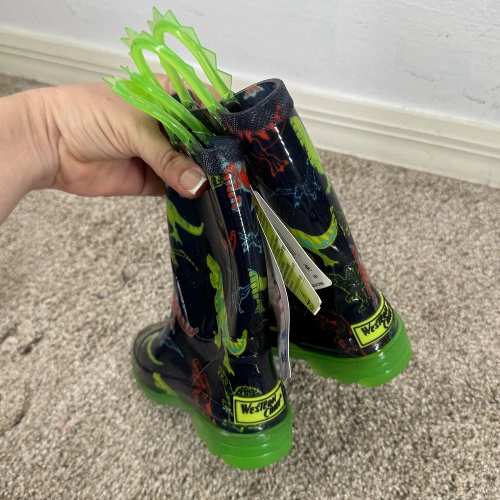 Western Chief Dino Soar Rubber Rain Boots Kid Size 8 NEW Waterproof Easy Slip On
